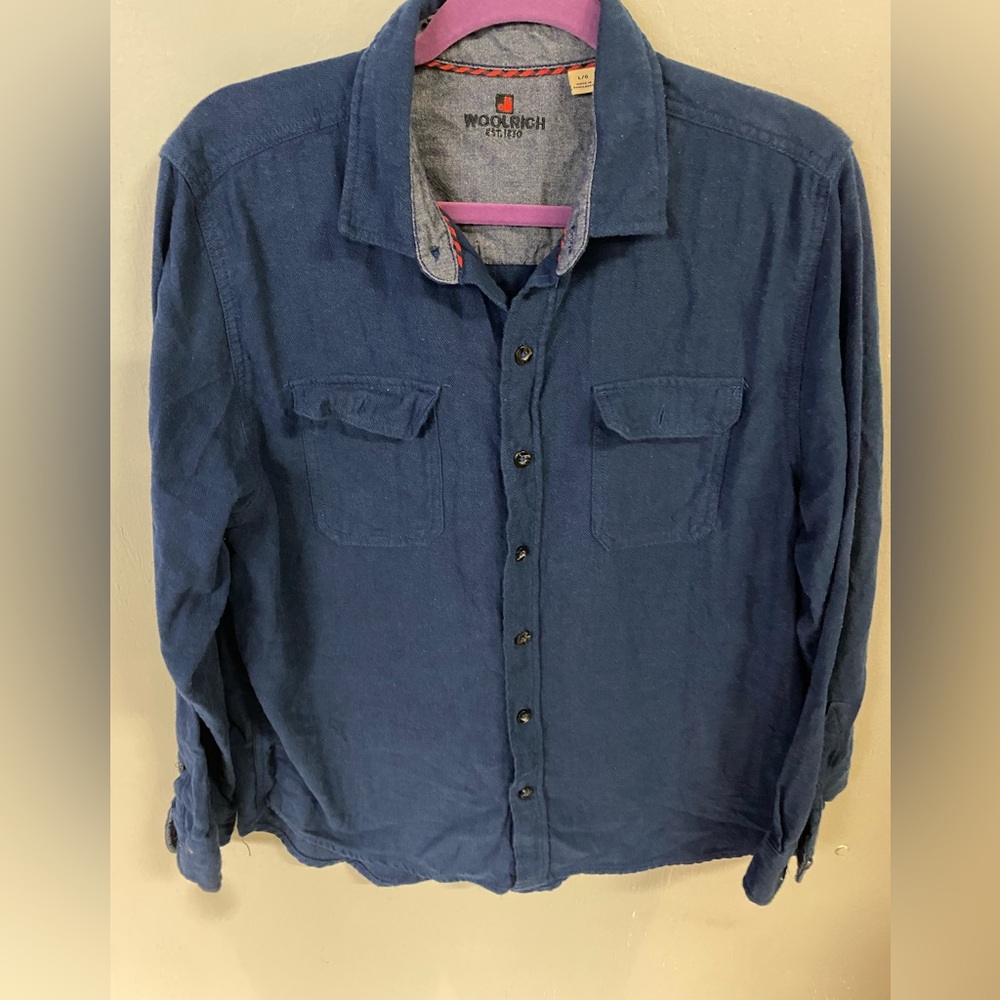 Woolrich Navy Chambray Button-Up Shirt Mens Size Large